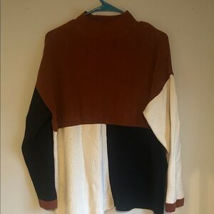 a.n.a Women's Colorblock Sweater - Rust, Black, and Cream